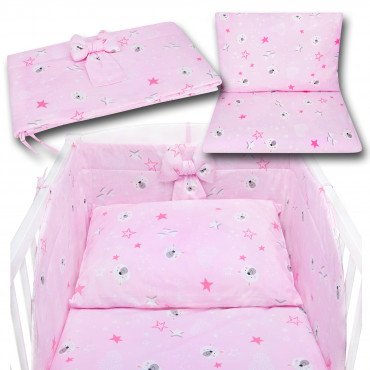 Bawełniana pościel różowa do łóżeczka dziecięcego niemowlęca - 120x90