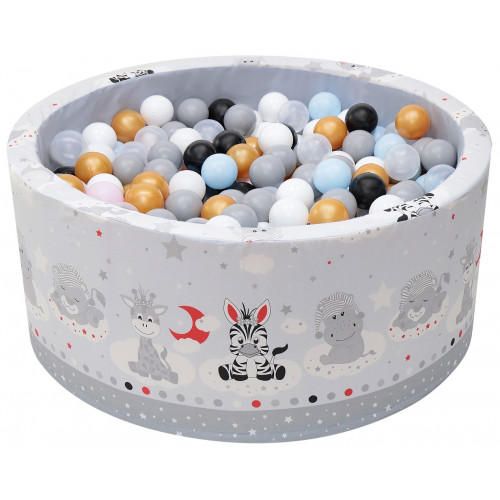 Basenik z kulkami piłeczkami piłkami dla dzieci niemowląt 90x40 - 200 kulek - Zebra żyrafa szara