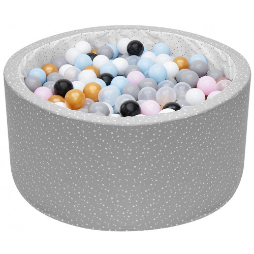 Basenik z kulkami piłeczkami piłkami dla dzieci niemowląt 90x40 - 200 kulek - Biały gwiazdozbiór na szarym tle