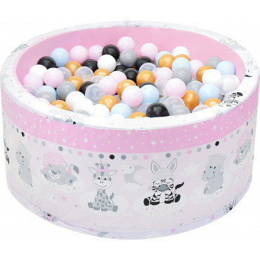 Pokrowiec poszycie na suchy basenik z kulkami piłeczkami dla dzieci niemowląt 90x40 - Zebra żyrafa róż
