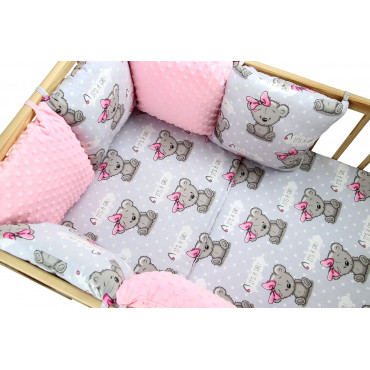 Pościel do łóżeczka niemowlęca dziecięca poszewki 120x90 - Miś dziewczynka na szarym tle