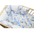 Ochraniacz do łóżeczka modułowy 6 poduszek Bawełna + Minky - Kwiaty błękitne + minky białe