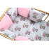 Ochraniacz do łóżeczka modułowy 6 poduszek Bawełna + Minky - Miś dziewczynka na szarym tle + minky różowe