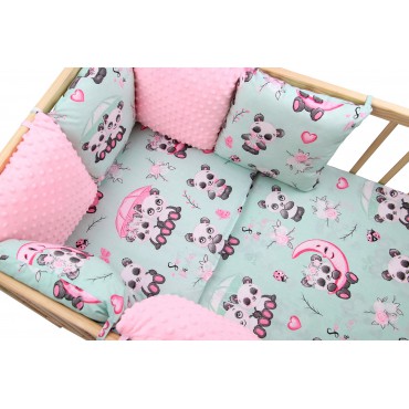 Ochraniacz do łóżeczka modułowy 6 poduszek Bawełna + Minky - Parasolki + minky różowe