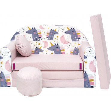 Sofa dziecięca kanapa wersalka rozkładana 160cm + podnóżek i poduszka - HX5