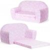 Mini sofka dziecięca 77x35cm rozkładana kanapa piankowa - Różowy w białe chmurki z drabinką