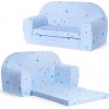 Mini sofka dziecięca 77x35cm rozkładana kanapa piankowa - Łebki niebieskie