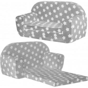 Mini sofka dziecięca 77x35cm rozkładana kanapa piankowa - Szary w białe pierniki