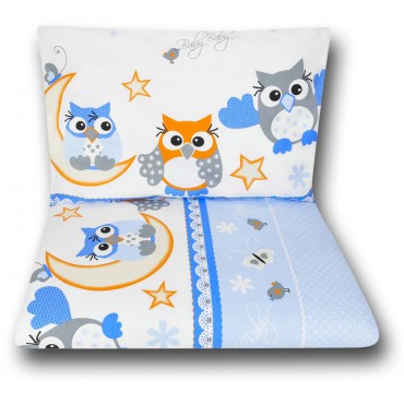 Pościel do łóżeczka niemowlęca dziecięca poszewki 135x100 - Sowy nocą niebieskie