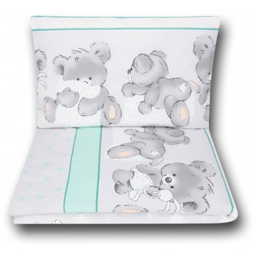 Pościel do łóżeczka niemowlęca dziecięca poszewki 120x90 - Miś z poduszką miętowy
