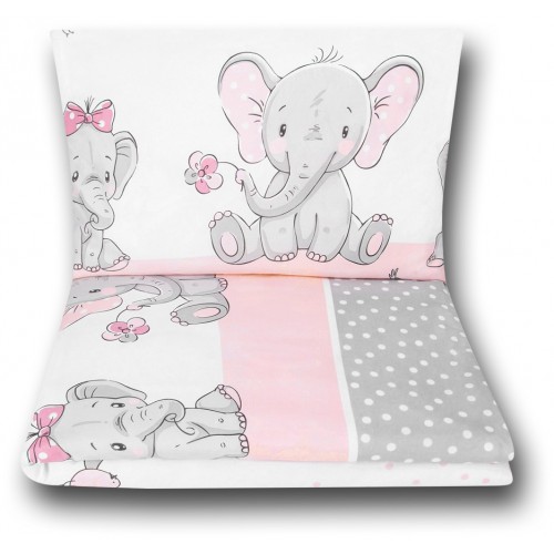 Pościel do łóżeczka niemowlęca dziecięca poszewki 120x90 - Słonik różowy