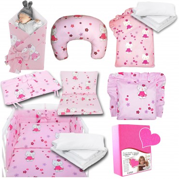 Pościel do łóżeczka, 120x90 - pełny zestaw 13el - Hello Kitty
