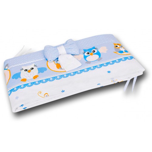 Pościel do łóżeczka, 120x90 - pełny zestaw 13el - sowy nocą niebieskie