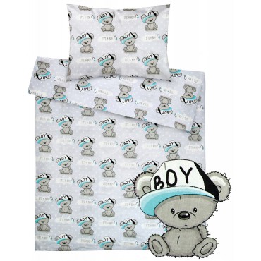 Pościel do łóżeczka niemowlęca dziecięca poszewki 120x90 - Miś boy w czapce